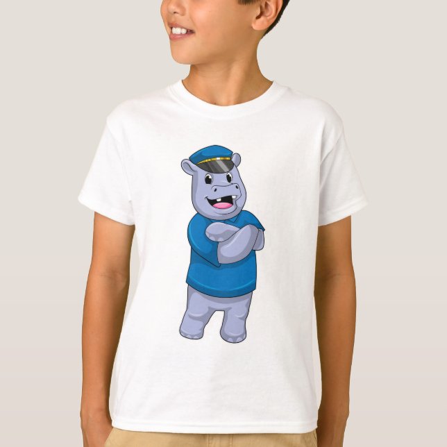 Hippo as Police officer with Police hat T-Shirt (Front)