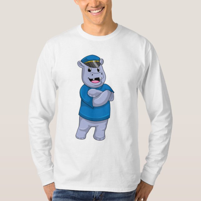 Hippo as Police officer with Police hat T-Shirt (Front)