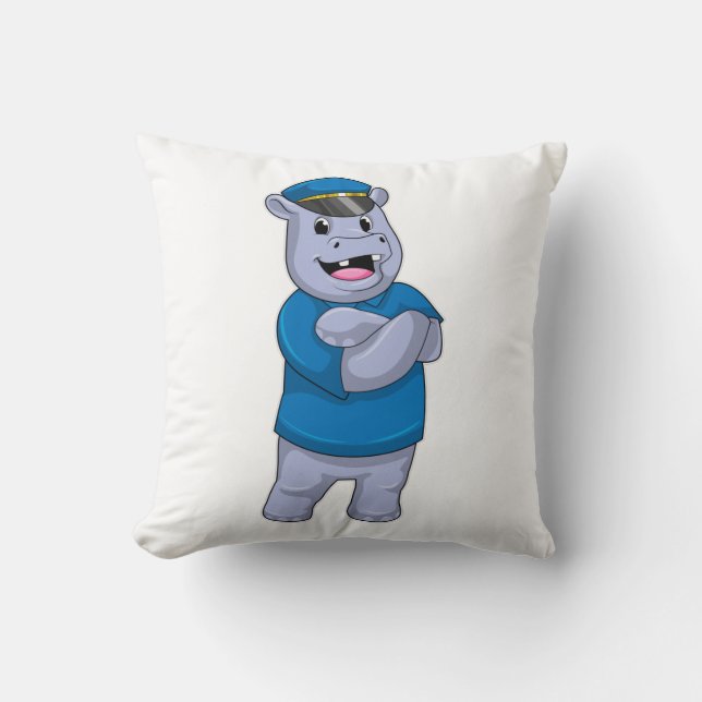 Hippo as Police officer with Police hat Throw Pillow (Front)