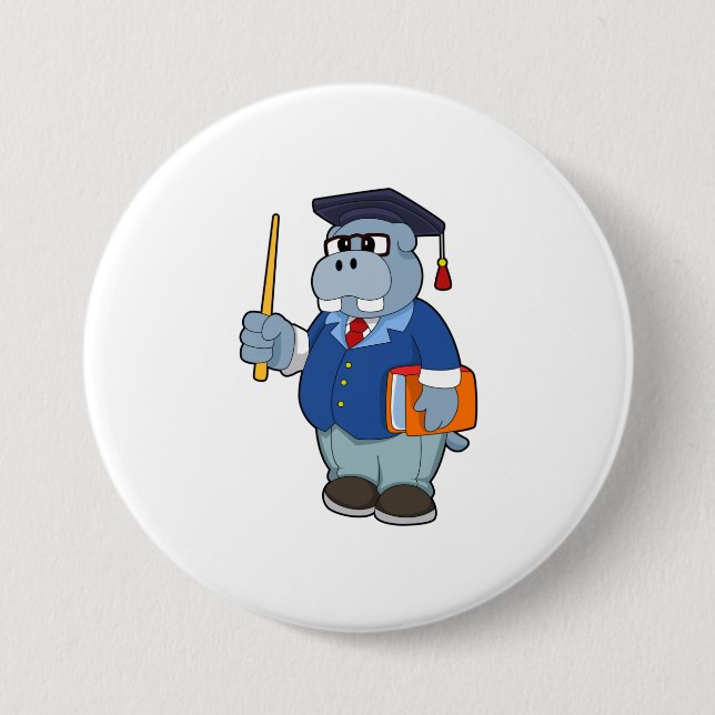 Hippo as Professor with Book Button (Front)