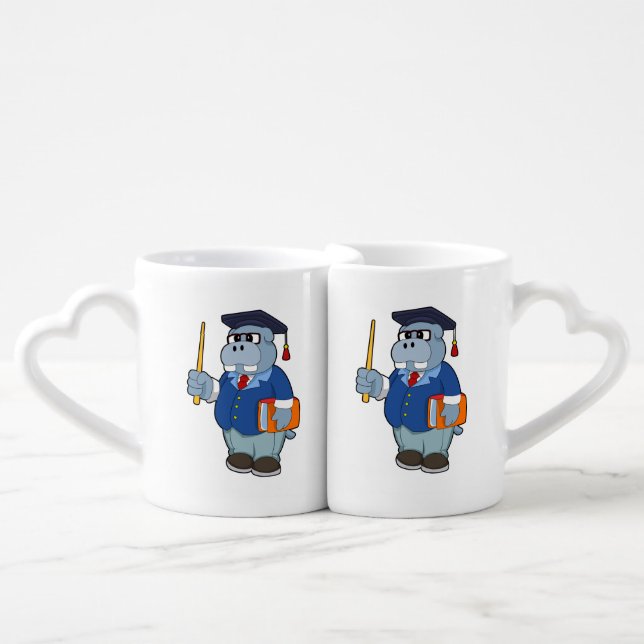 Hippo as Professor with Book Coffee Mug Set (Front Nesting)