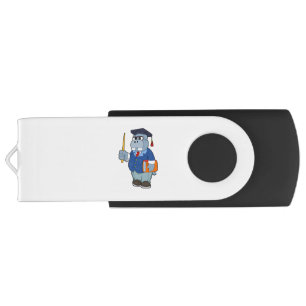 Hippo as Professor with Book Flash Drive