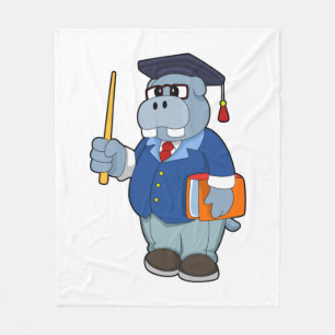Hippo as Professor with Book Fleece Blanket