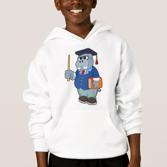 Hippo as Professor with Book Hoodie (Front)