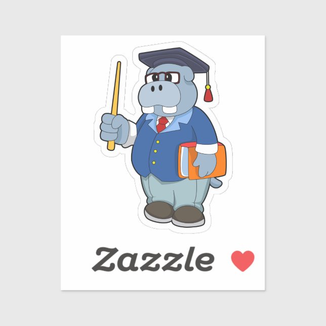 Hippo as Professor with Book Sticker (Sheet)