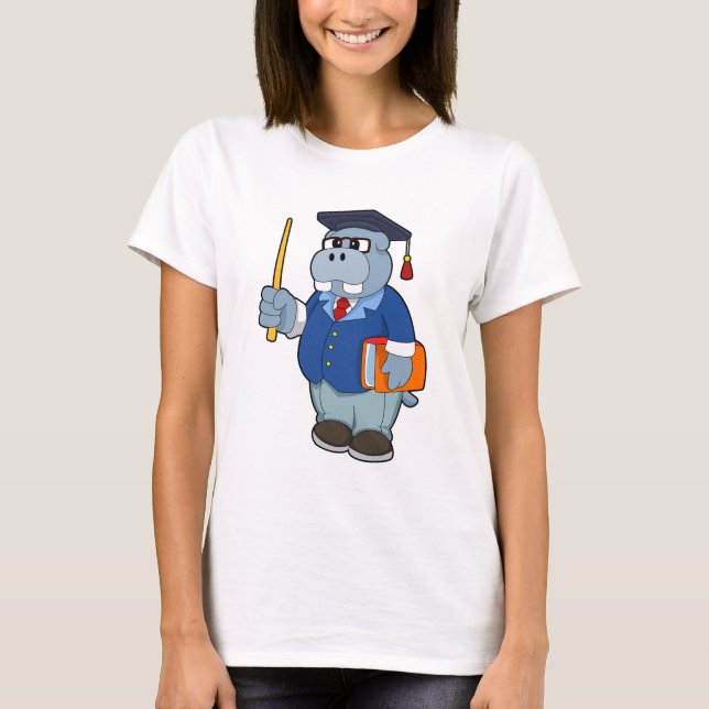 Hippo as Professor with Book T-Shirt (Front)