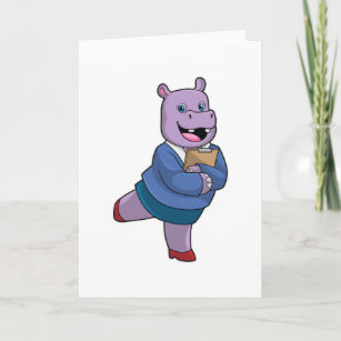 Hippo as Secretary with Notepad Card