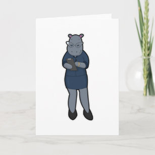 Hippo as Secretary with Notepad & Pen Card