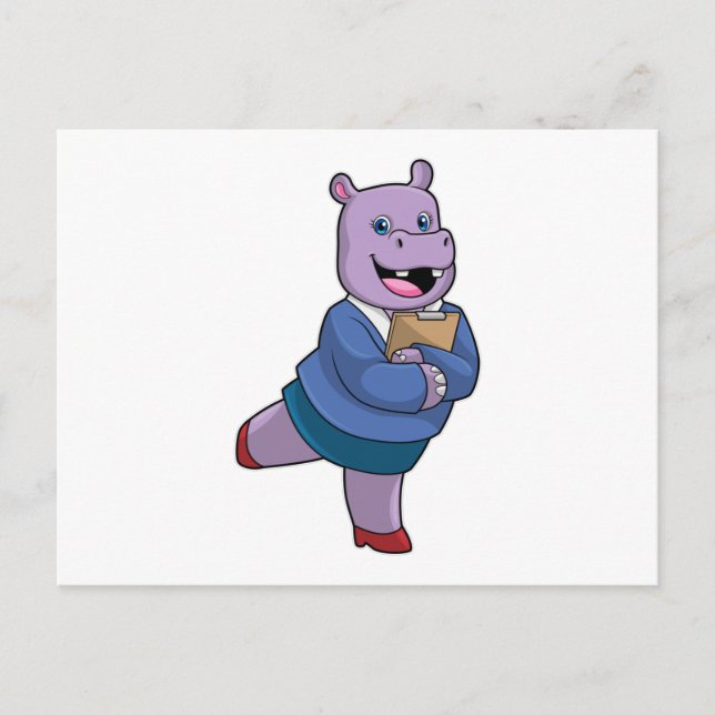Hippo as Secretary with Notepad Postcard (Front)