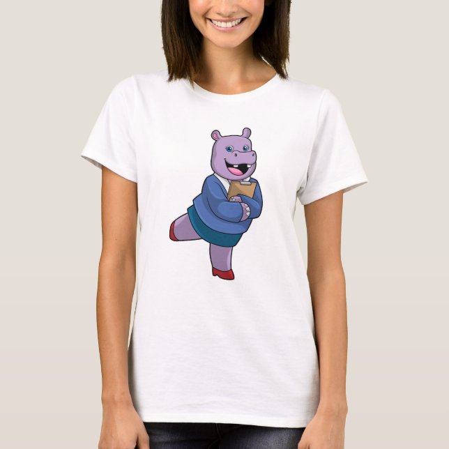 Hippo as Secretary with Notepad T-Shirt (Front)