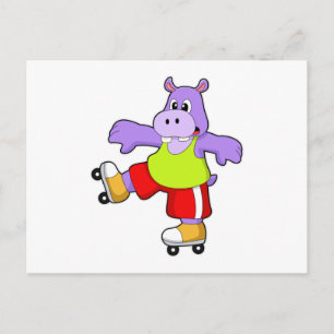 Hippo as Skater with Inline skates Postcard