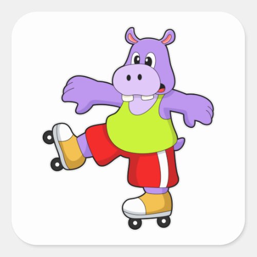 Hippo as Skater with Inline skates Square Sticker
