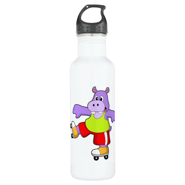 Hippo as Skater with Inline skates Stainless Steel Water Bottle (Front)