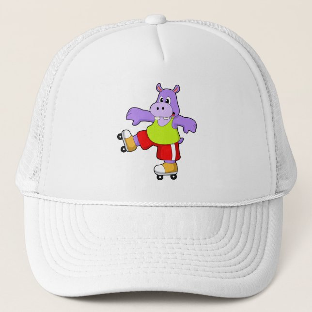 Hippo as Skater with Inline skates Trucker Hat (Front)