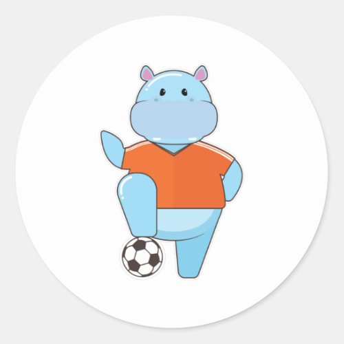 Hippo as Soccer player with Soccer ball Classic Round Sticker