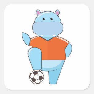Hippo as Soccer player with Soccer ball Square Sticker
