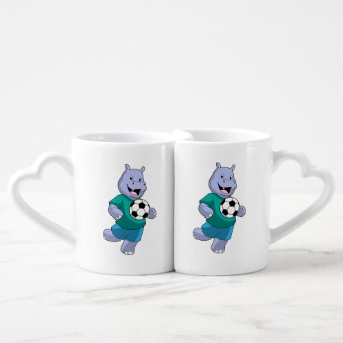 Hippo as Soccer player with Soccer Coffee Mug Set
