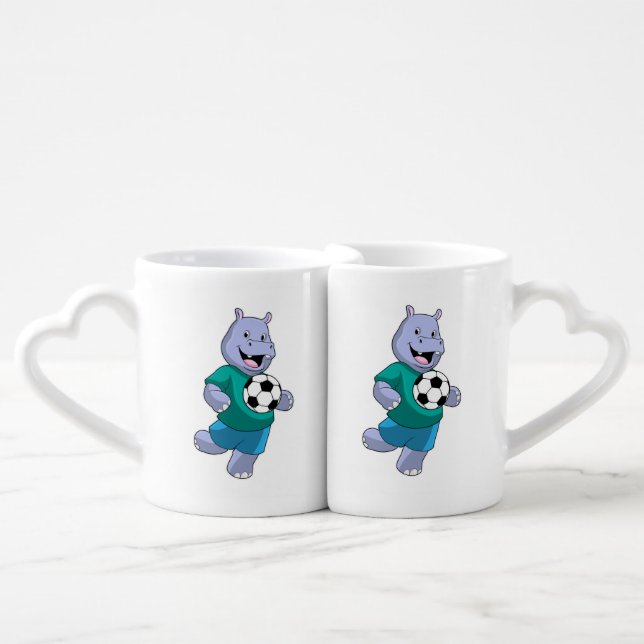 Hippo as Soccer player with Soccer Coffee Mug Set (Front Nesting)