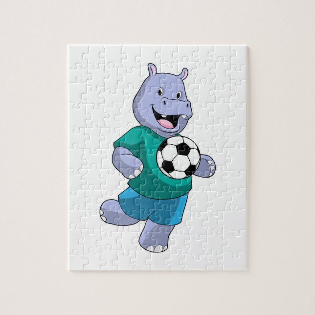 Hippo as Soccer player with Soccer Jigsaw Puzzle (Vertical)