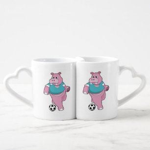 Hippo as Soccer player with Soccer.PNG Coffee Mug Set