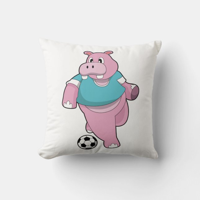 Hippo as Soccer player with Soccer.PNG Throw Pillow (Front)