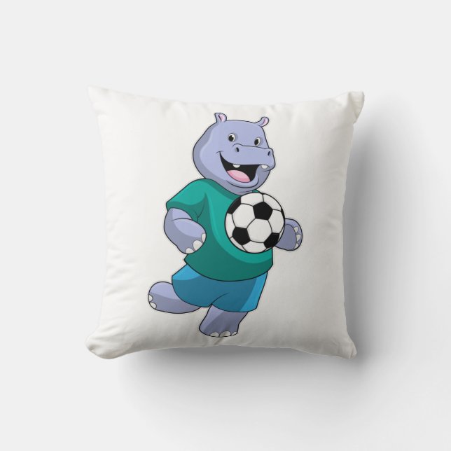 Hippo as Soccer player with Soccer Throw Pillow (Front)