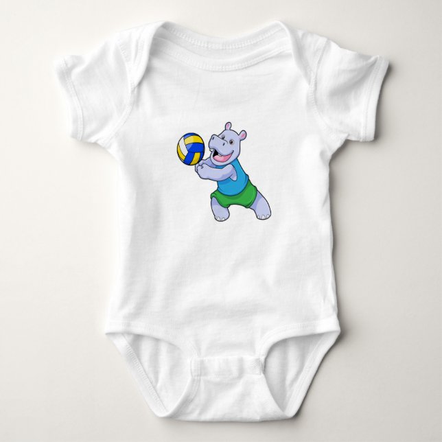 Hippo as Volleyball player with Volleyball Baby Bodysuit (Front)