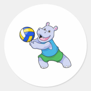 Hippo as Volleyball player with Volleyball Classic Round Sticker