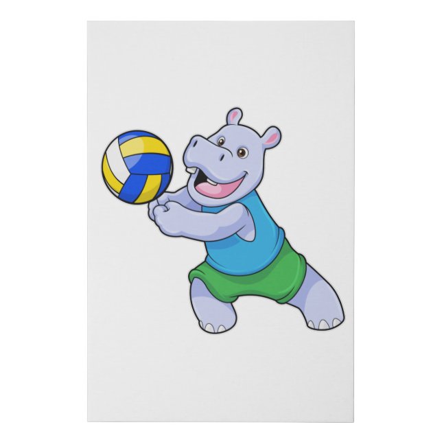 Hippo as Volleyball player with Volleyball Faux Canvas Print (Front)