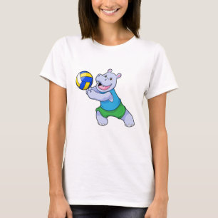 Hippo as Volleyball player with Volleyball T-Shirt