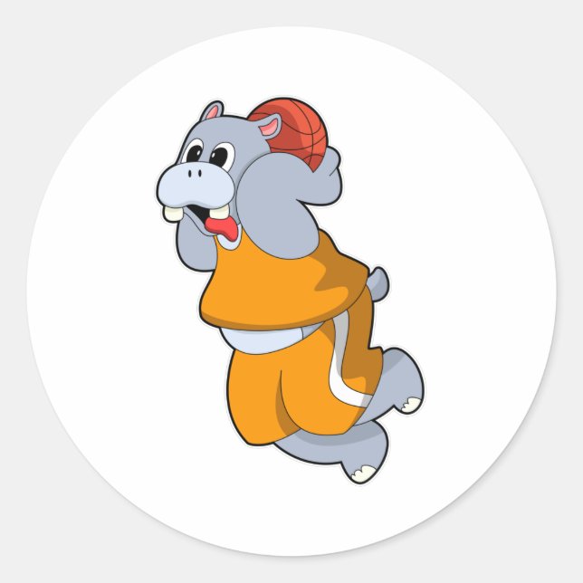 Hippo at Basketball Sports Classic Round Sticker (Front)