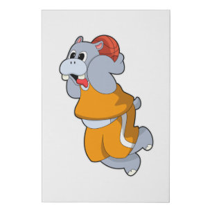 Hippo at Basketball Sports Faux Canvas Print