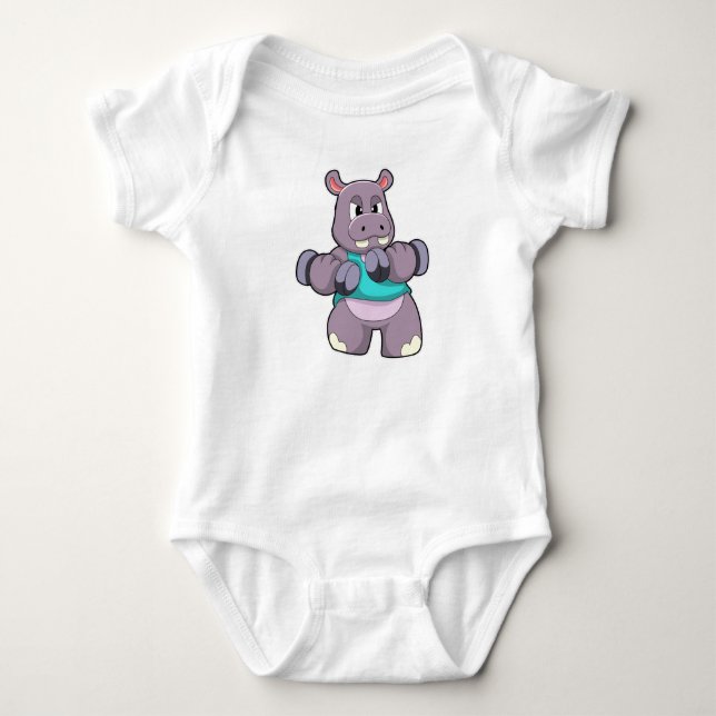 Hippo at Bodybuilding with Dumbbells Baby Bodysuit (Front)