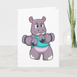 Hippo at Bodybuilding with Dumbbells Card