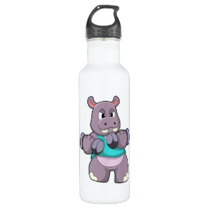 Hippo at Bodybuilding with Dumbbells Stainless Steel Water Bottle