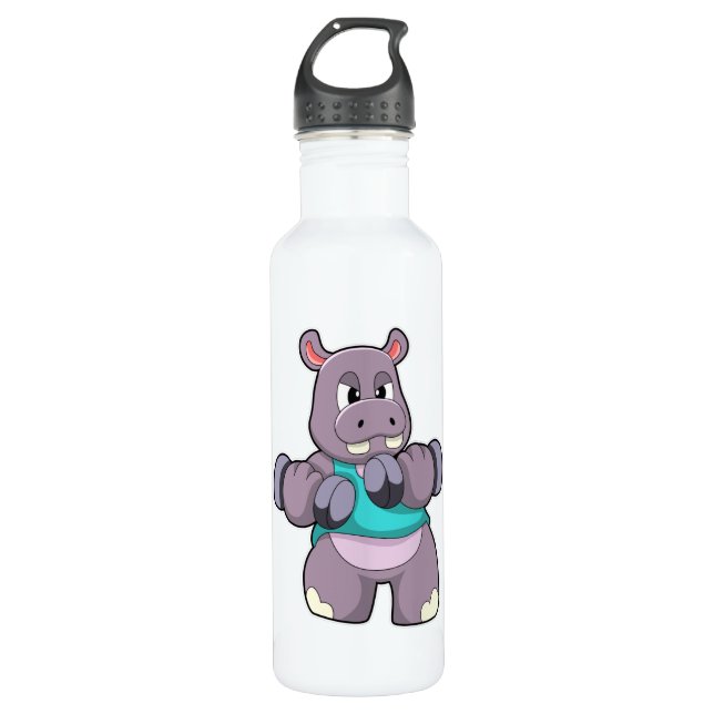 Hippo at Bodybuilding with Dumbbells Stainless Steel Water Bottle (Front)
