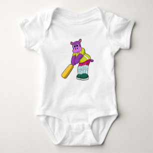Hippo at Cricket with Cricket bat Baby Bodysuit