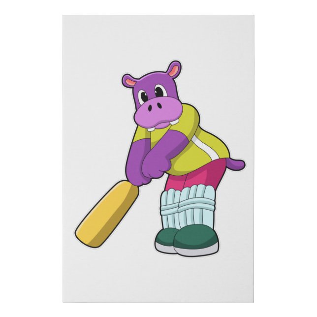 Hippo at Cricket with Cricket bat Faux Canvas Print (Front)