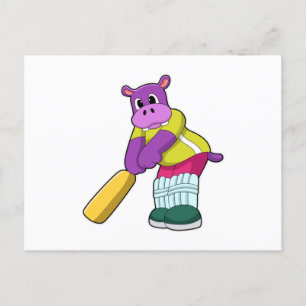 Hippo at Cricket with Cricket bat Postcard