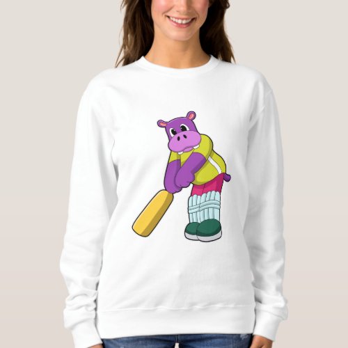 Hippo at Cricket with Cricket bat Sweatshirt