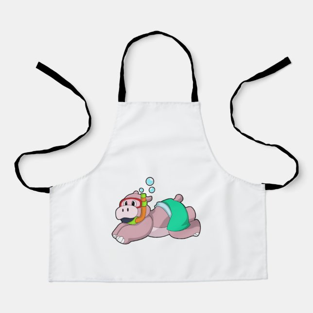 Hippo at Diving with Snorkel Apron (Front)