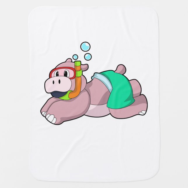 Hippo at Diving with Snorkel Baby Blanket (Front)