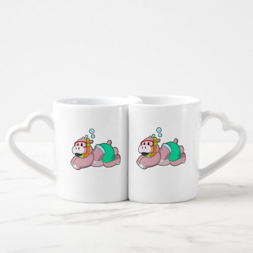 Hippo at Diving with Snorkel Coffee Mug Set