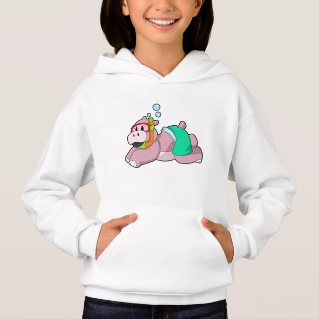 Hippo at Diving with Snorkel Hoodie (Front)
