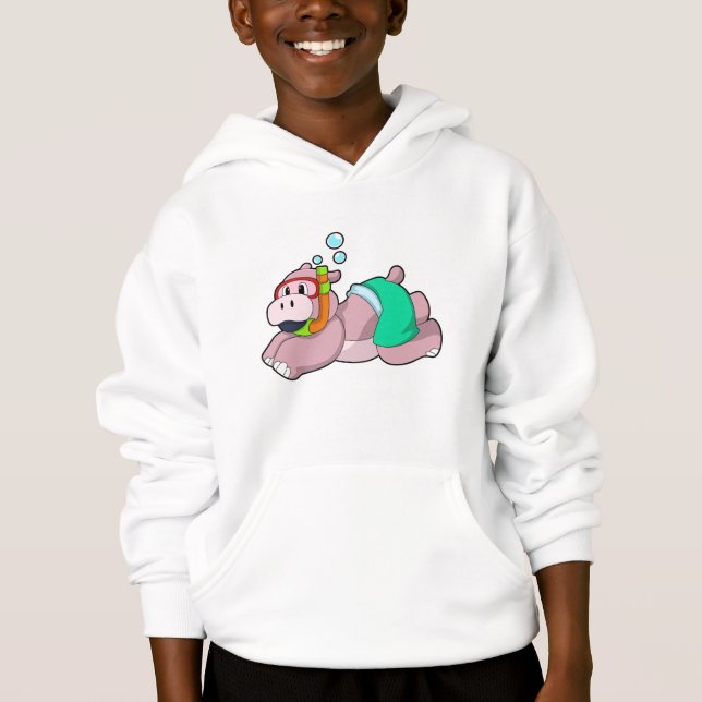 Hippo at Diving with Snorkel Hoodie (Front)