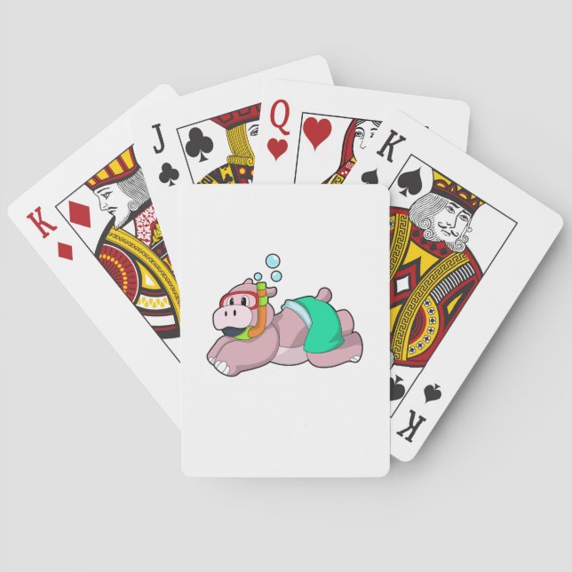 Hippo at Diving with Snorkel Poker Cards (Back)