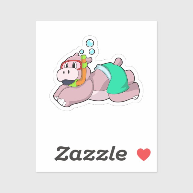 Hippo at Diving with Snorkel Sticker (Sheet)
