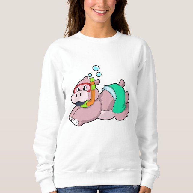 Hippo at Diving with Snorkel Sweatshirt (Front)