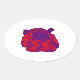 HIPPO AT DUSK OVAL STICKER