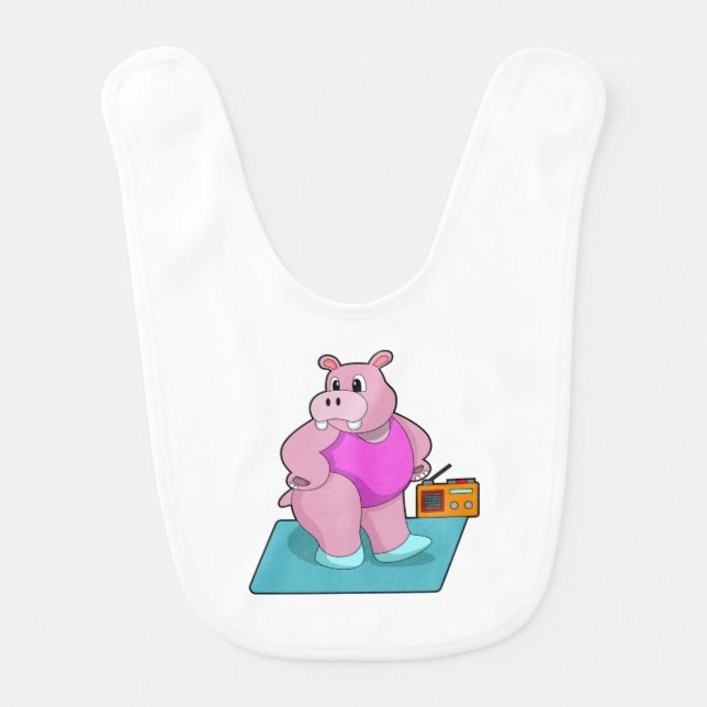 Hippo at Fitness with Radio.PNG Baby Bib (Front)